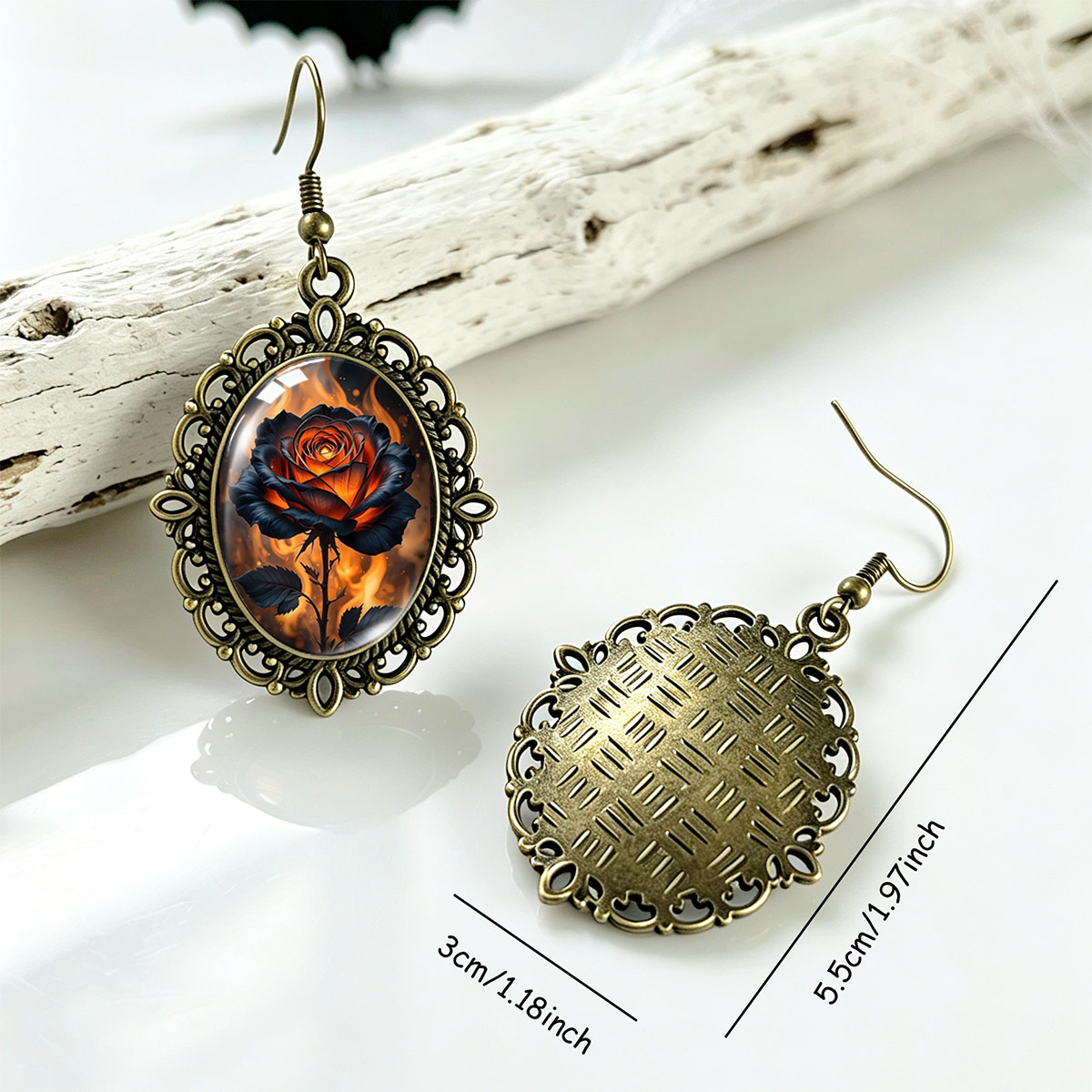 Retro Hollow Lace Time Gem Earrings